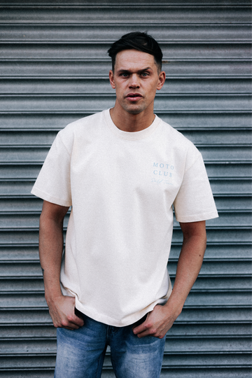 'Palm Trees And Surf ' Drop Shoulder T-Shirt / Milk Apricot / 300 GSM