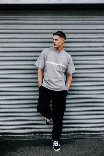 'Moto Club x Surf Team' Oversized Acid Washed T-Shirt / Grey / 250 GSM