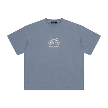 'Moto Club : Cycling Team' Enzyme Washed T-Shirt / Grey Blue / 250 GSM