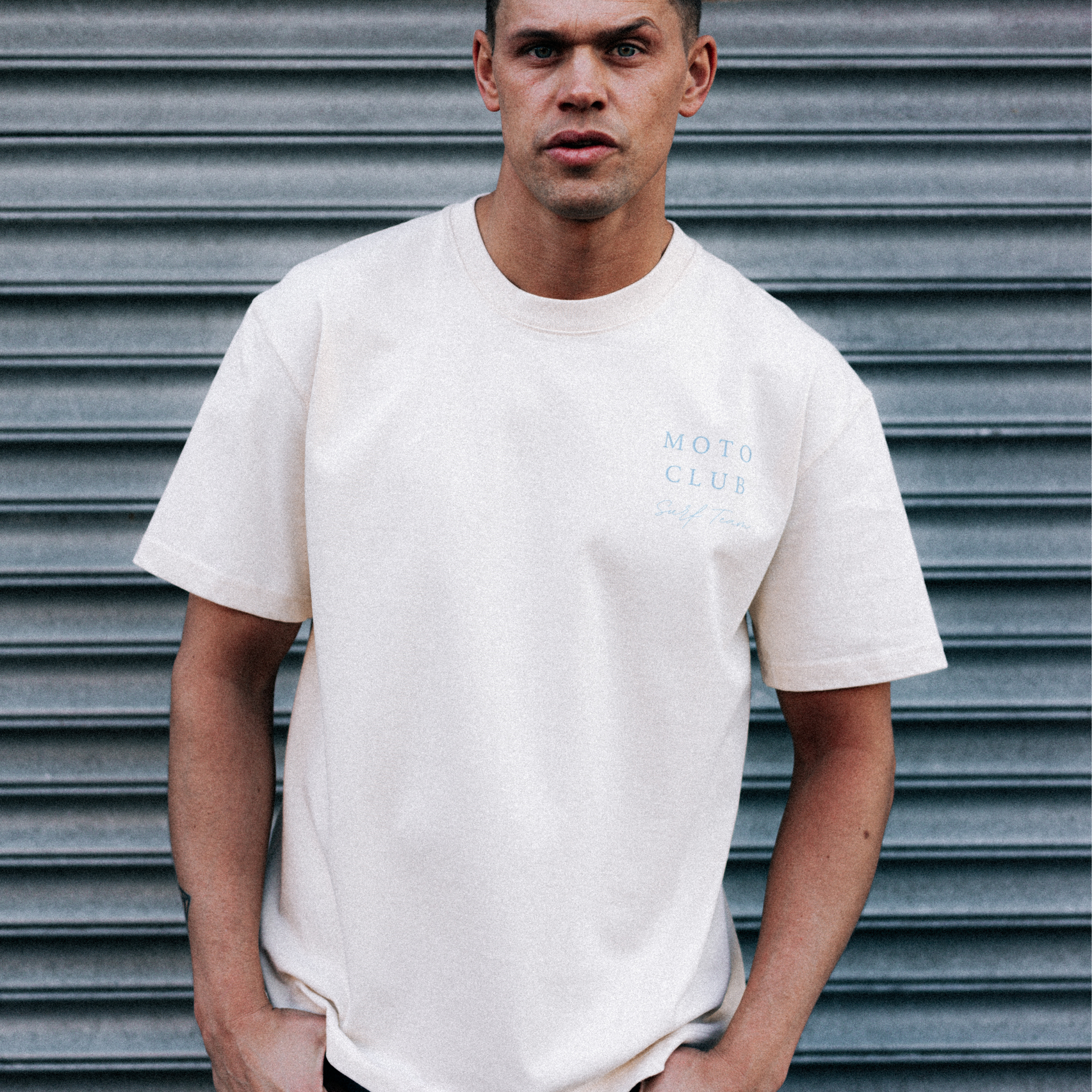 'Palm Trees And Surf ' Drop Shoulder T-Shirt / Milk Apricot / 300 GSM