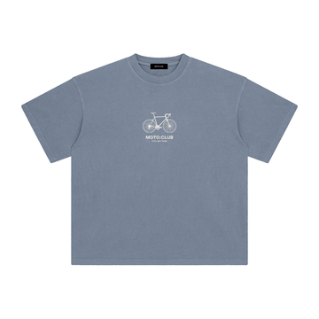 'Moto Club : Cycling Team' Enzyme Washed T-Shirt / Grey Blue / 250 GSM