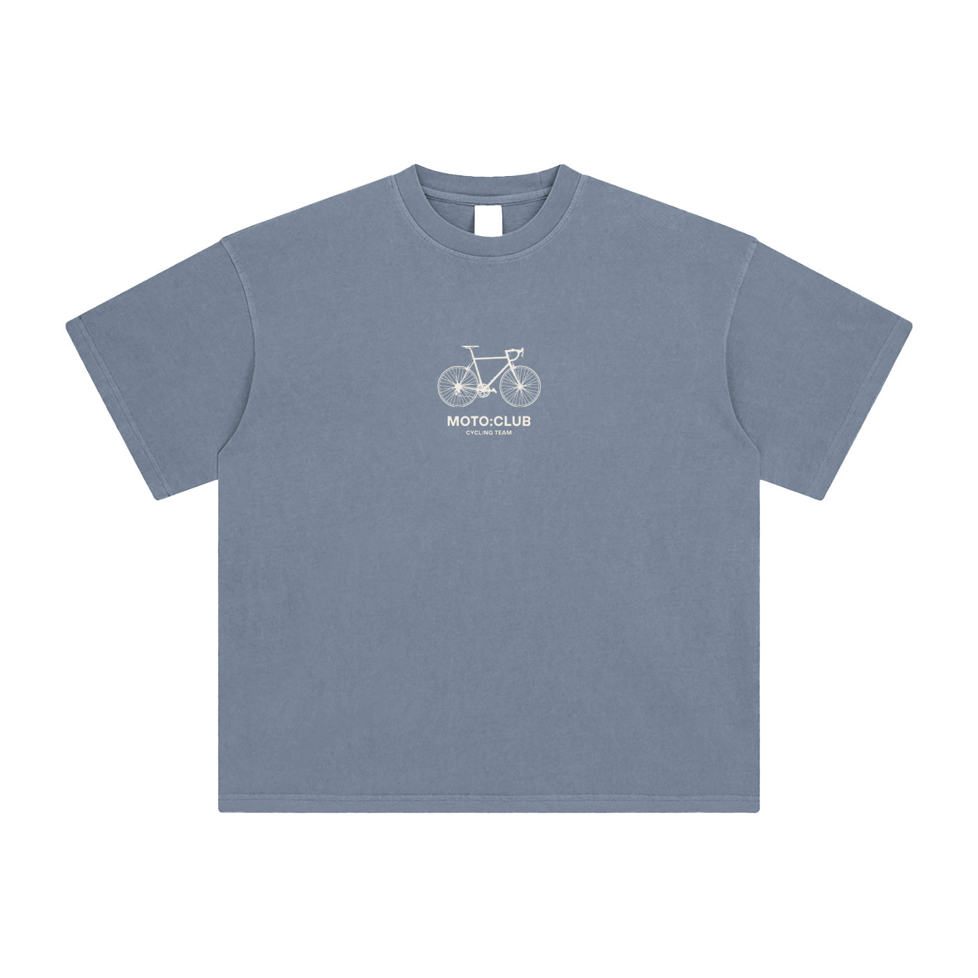 'Moto Club : Cycling Team' Enzyme Washed T-Shirt / Grey Blue / 250 GSM