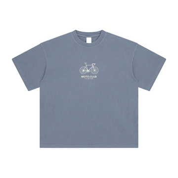 'Moto Club : Cycling Team' Enzyme Washed T-Shirt / Grey Blue / 250 GSM