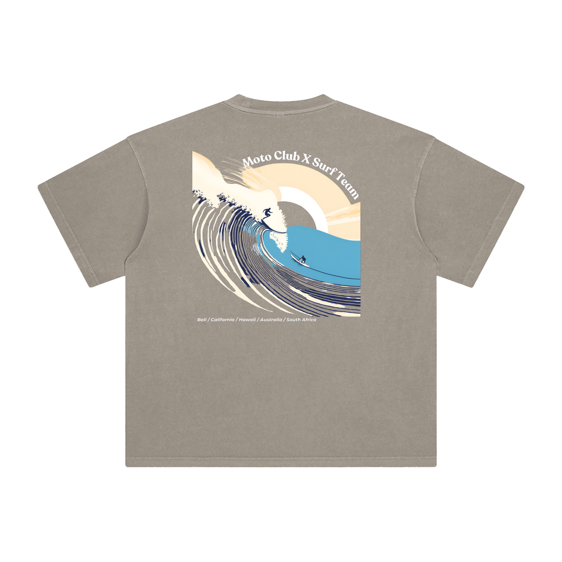 'Moto Club x Surf Team' Enzyme Washed T-Shirt / Khaki / 250 GSM