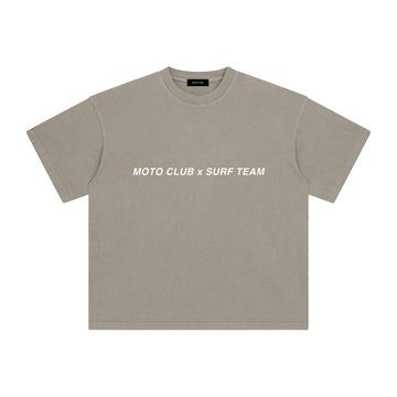 'Moto Club x Surf Team' Enzyme Washed T-Shirt / Khaki / 250 GSM