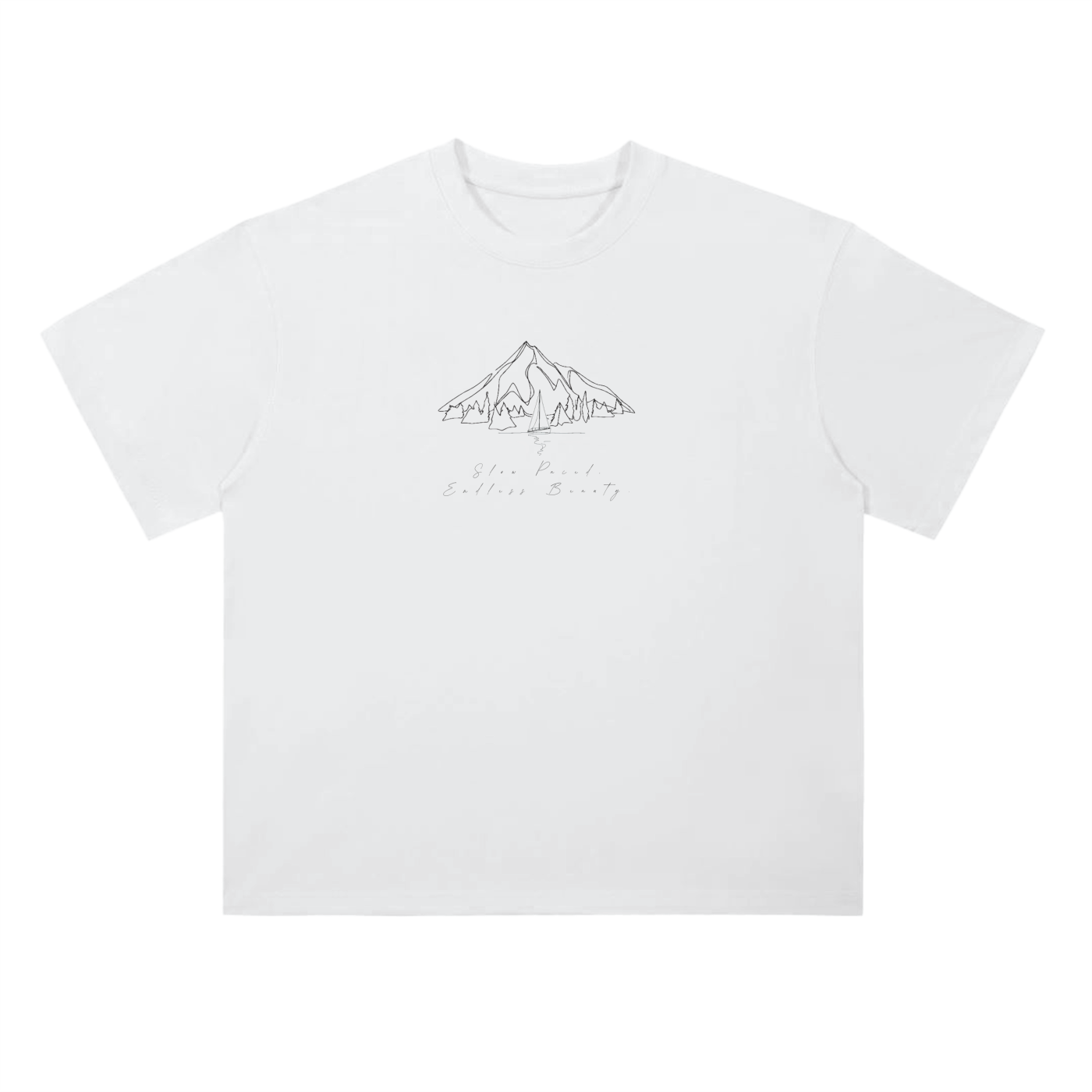 'Slow Paced, Endless Beauty' Drop Shoulder T-Shirt / White / 300 GSM