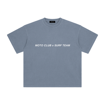 'Moto Club x Surf Team' Enzyme Washed T-Shirt / Grey Blue / 250 GSM