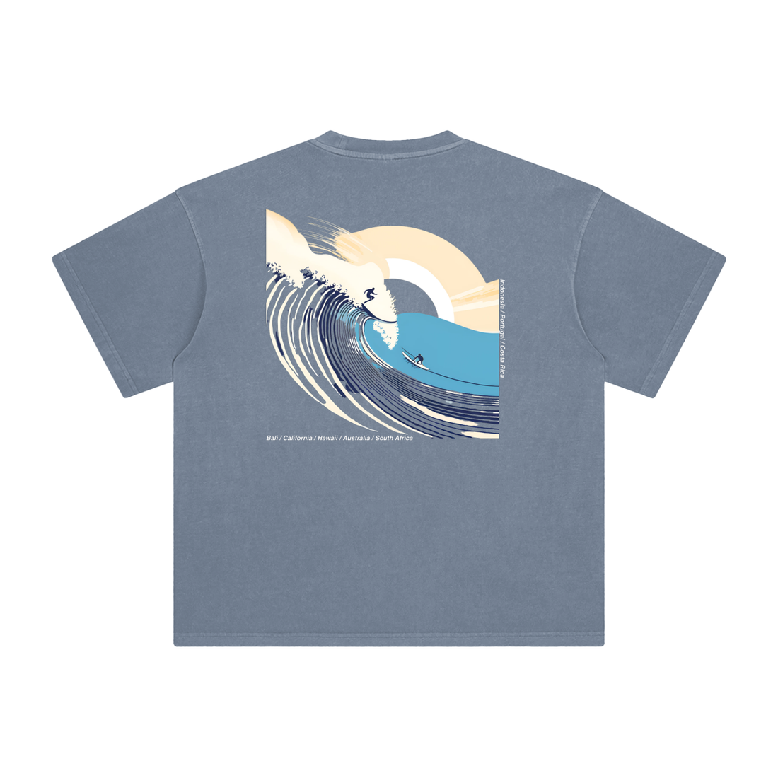 'Moto Club x Surf Team' Enzyme Washed T-Shirt / Grey Blue / 250 GSM