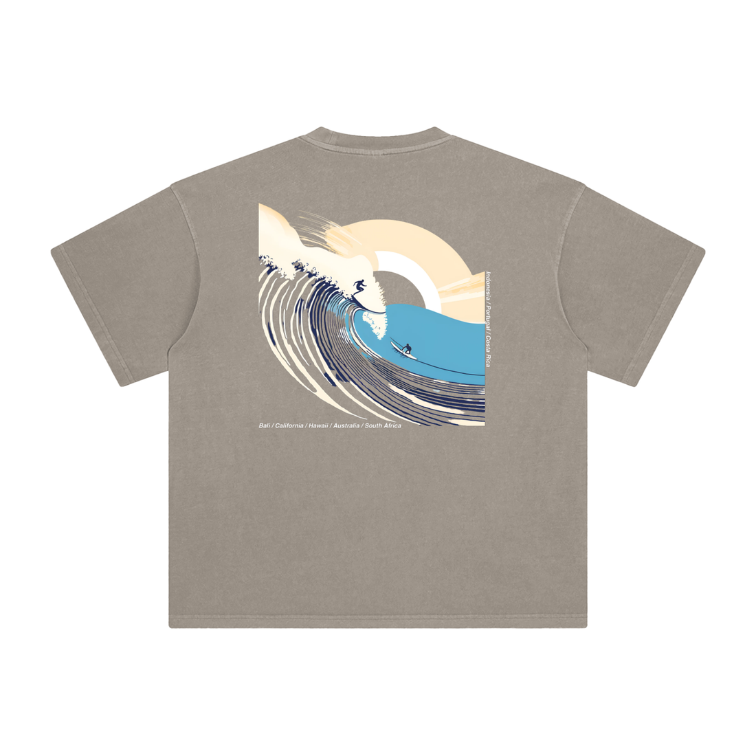 'Moto Club x Surf Team' Enzyme Washed T-Shirt / Khaki / 250 GSM