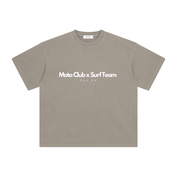 'Moto Club x Surf Team' Enzyme Washed T-Shirt / Khaki / 250 GSM